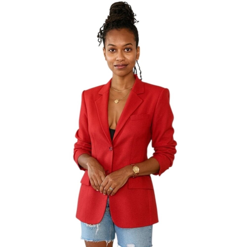 Andrea Viccaro Vintage Silk Single Breasted Collarless Blazer